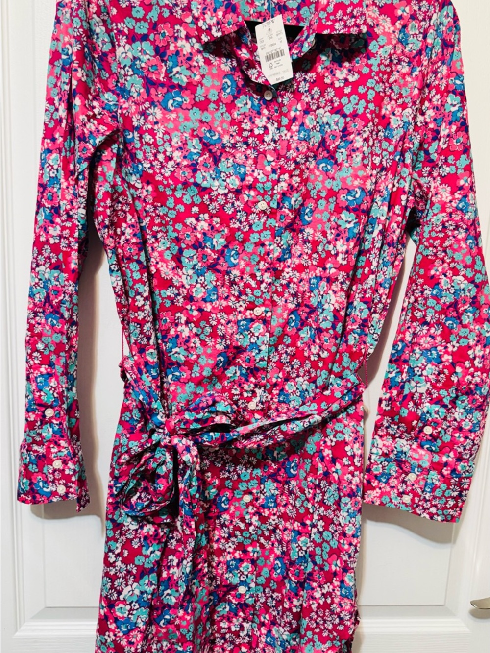 J. Crew Pink Floral Button-Up Dress with Teal and Blue Accents